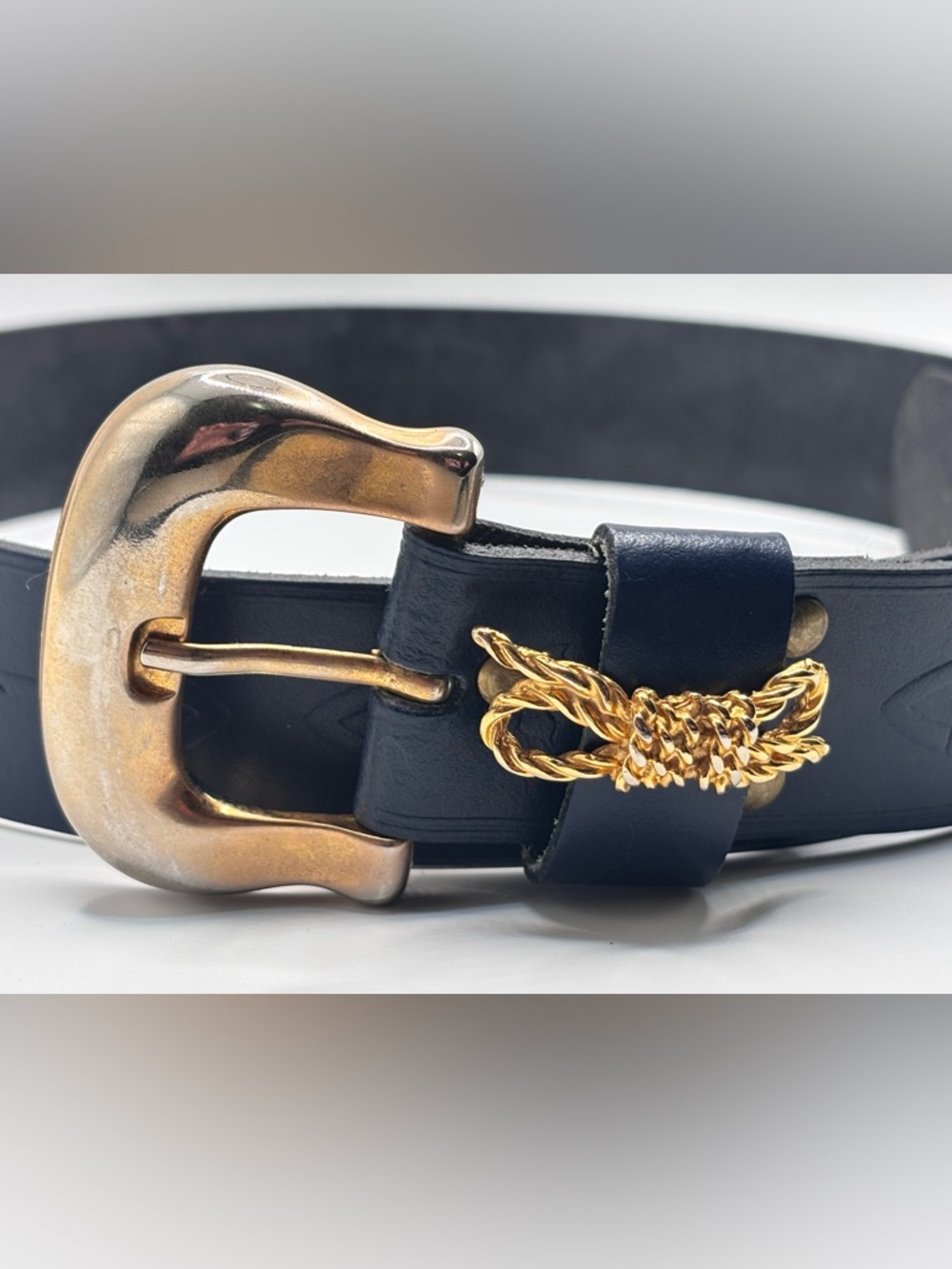 Vintage Italian Leather Belt Gold Rope Detail Small 27 Western Boho - Picture 2 of 8